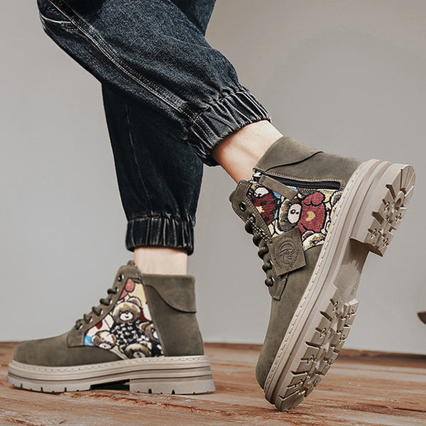 Men's Casual Leather Color Matching Low Boots