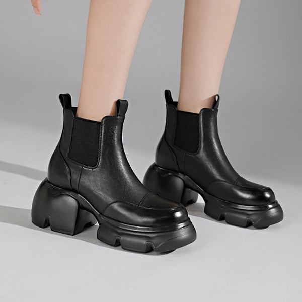 Women's Trendy Versatile Cowhide Comfortable Wear-Resistant High-Heeled Chelsea Boots