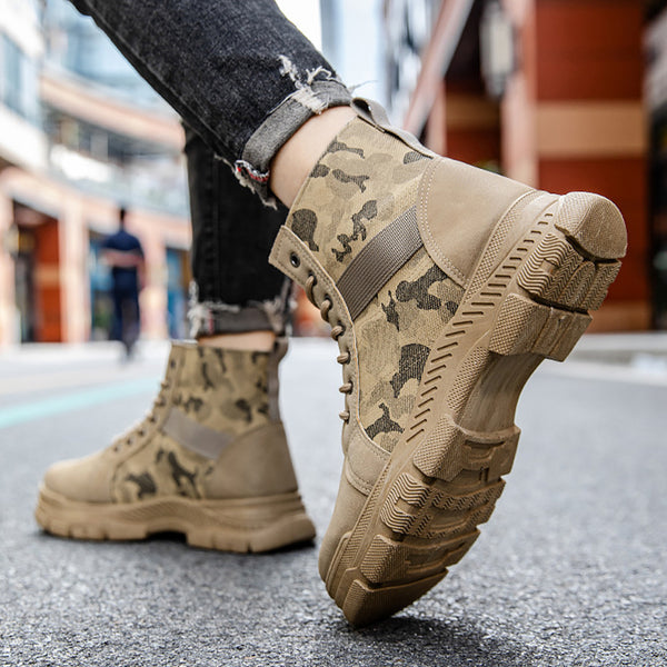 Men's Faux Fur Round Toe Camouflage Canvas High-top Flat Wear-Resistant Non-Slip Boots