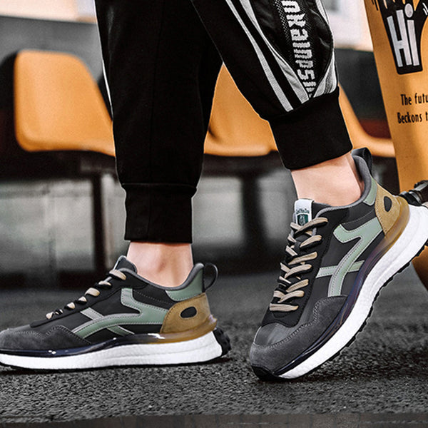 Men's Casual Comfortable Leather Soft Bottom Striped Non-Slip Sneakers