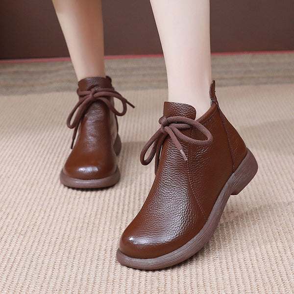 Women's Minimalist Cowhide Leather Mid-Heel Breathable Non-Slip Boots