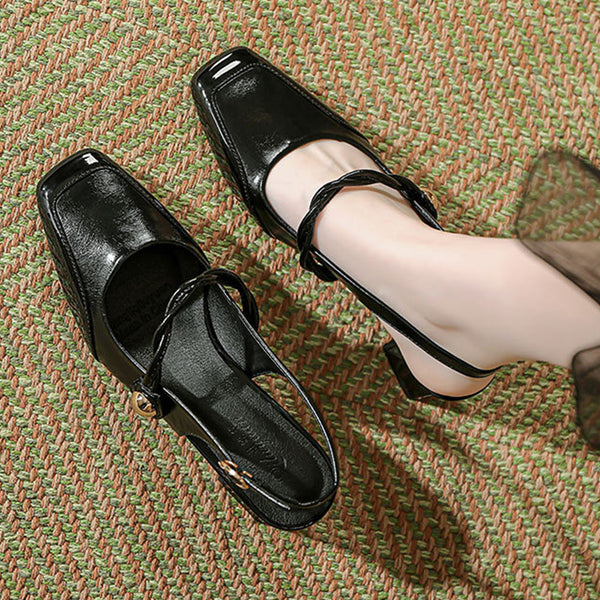 Women's Summer Square Toe Breathable Single Strap Thick Heel Closed Toe Sandals