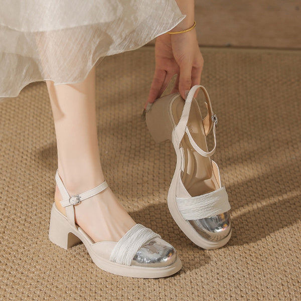 Women's Summer Sweet Style Mesh Mid-heel Round Toe Closed Toe Sandals