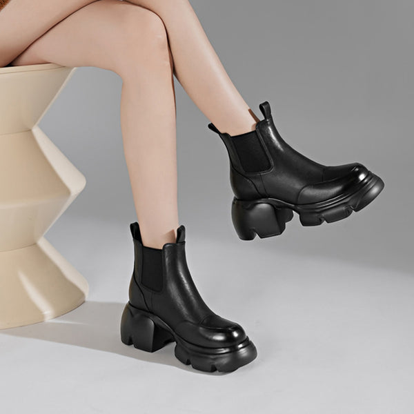 Women's Trendy Versatile Cowhide Comfortable Wear-Resistant High-Heeled Chelsea Boots
