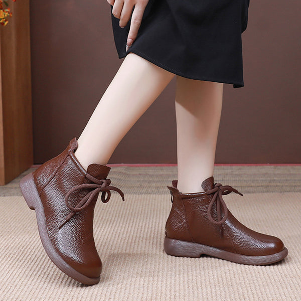 Women's Minimalist Cowhide Leather Mid-Heel Breathable Non-Slip Boots