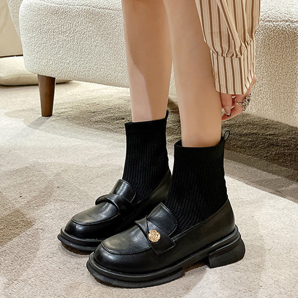 Women's Simple Versatile Fashion Fhick Heel Matte Black Sock Boots