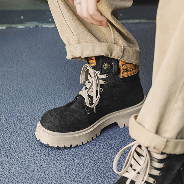 Men's Vintage Motorcycle British Denim High Top Thick Sole Boots