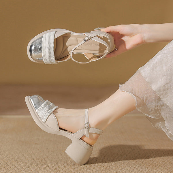 Women's Summer Sweet Style Mesh Mid-heel Round Toe Closed Toe Sandals