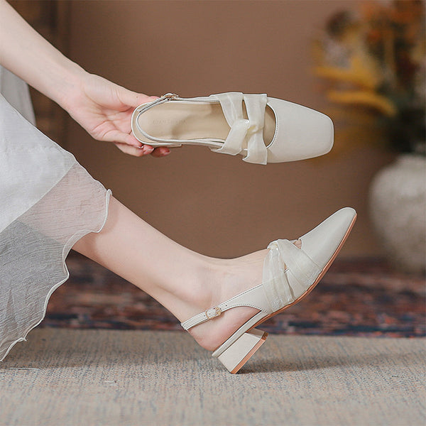 Women's Summer Elegant Style Single Strap Thick Heel Closed Toe Sandals