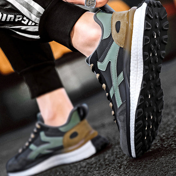 Men's Casual Comfortable Leather Soft Bottom Striped Non-Slip Sneakers