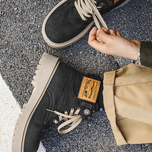 Men's Vintage Motorcycle British Denim High Top Thick Sole Boots