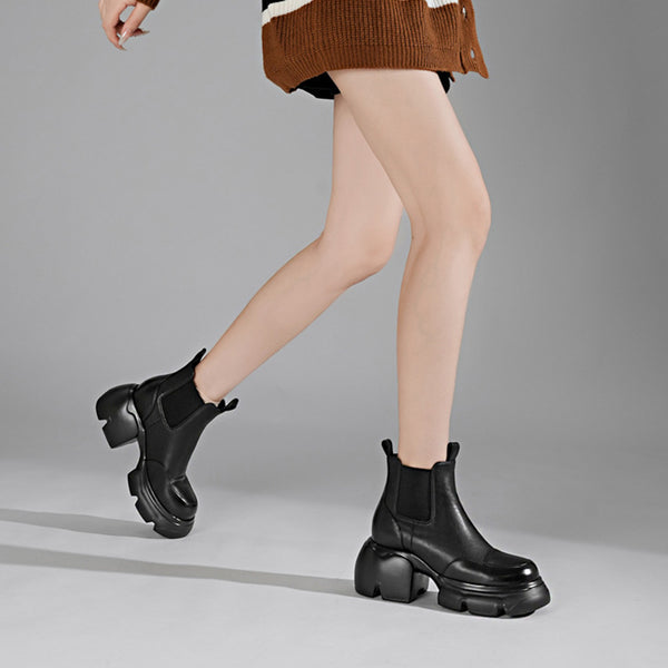 Women's Trendy Versatile Cowhide Comfortable Wear-Resistant High-Heeled Chelsea Boots