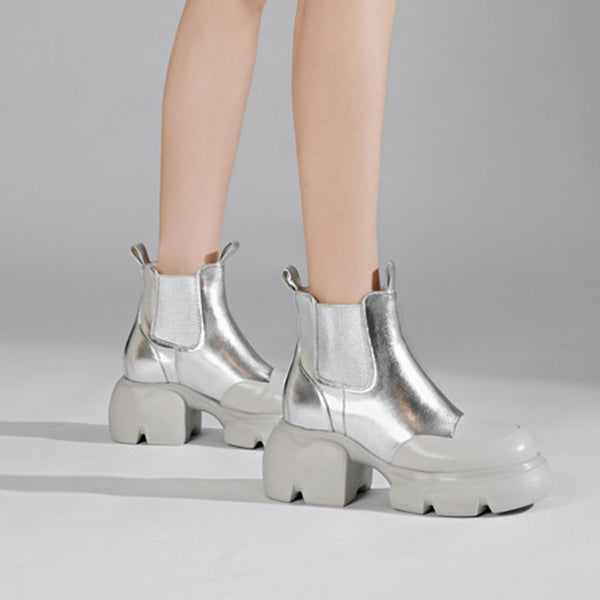 Women's Trendy Versatile Cowhide Comfortable Wear-Resistant High-Heeled Chelsea Boots