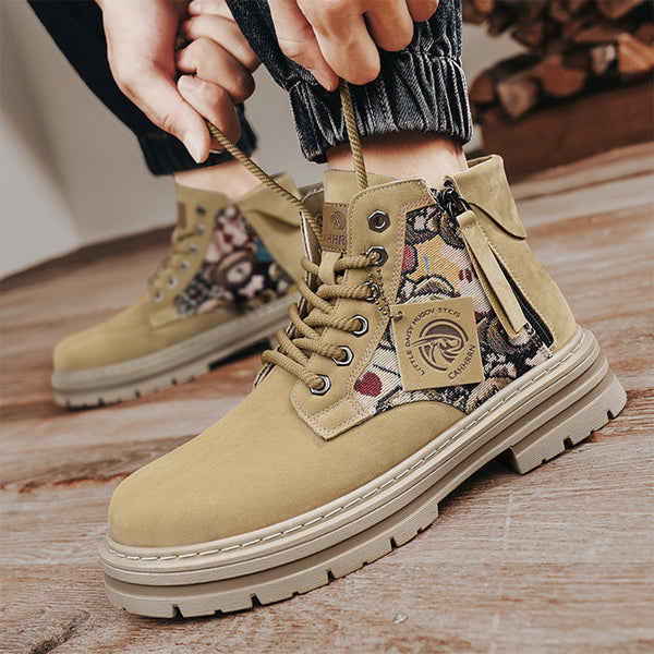 Men's Casual Leather Color Matching Low Boots