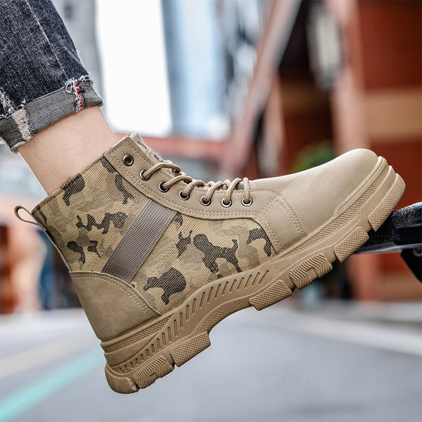 Men's Faux Fur Round Toe Camouflage Canvas High-top Flat Wear-Resistant Non-Slip Boots