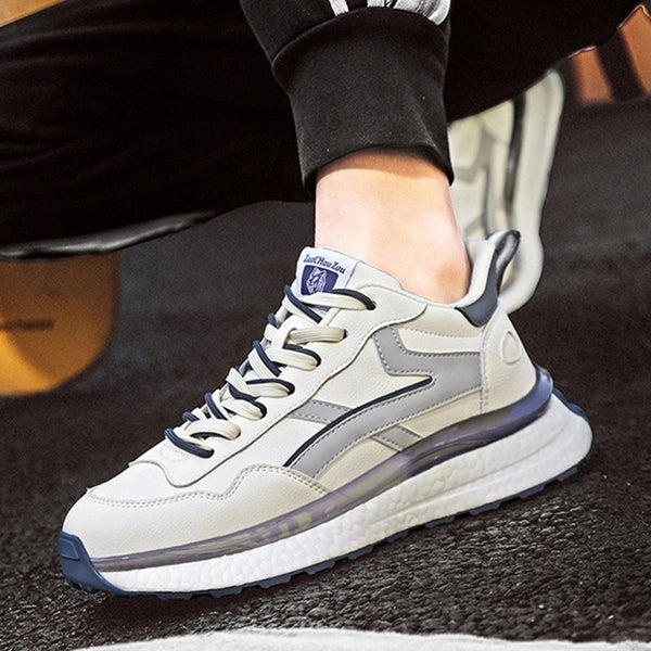 Men's Casual Comfortable Leather Soft Bottom Striped Non-Slip Sneakers