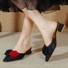 Women's Summer Fashion Lace Pattern Rose Design Low Heel Closed Toe Slippers