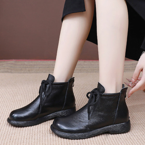 Women's Minimalist Cowhide Leather Mid-Heel Breathable Non-Slip Boots