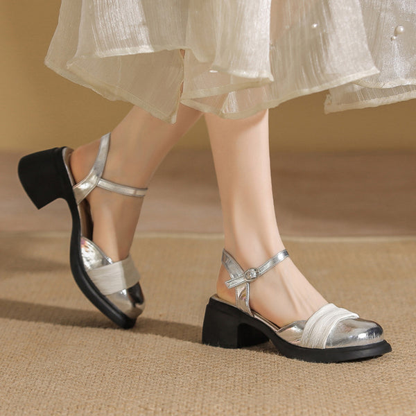 Women's Summer Sweet Style Mesh Mid-heel Round Toe Closed Toe Sandals