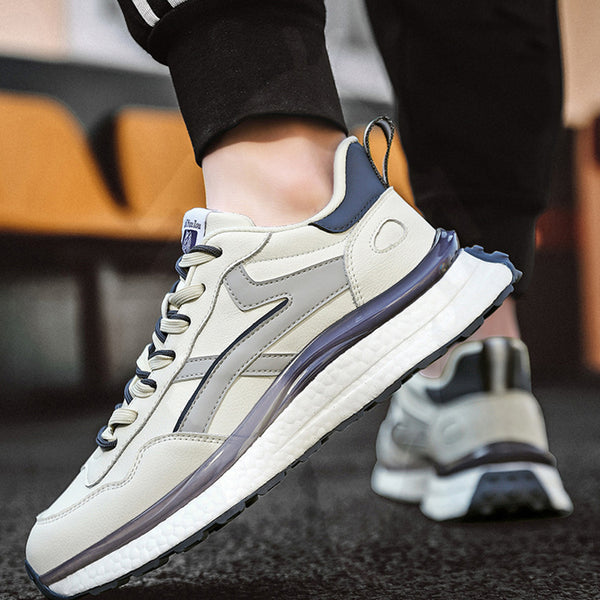 Men's Casual Comfortable Leather Soft Bottom Striped Non-Slip Sneakers