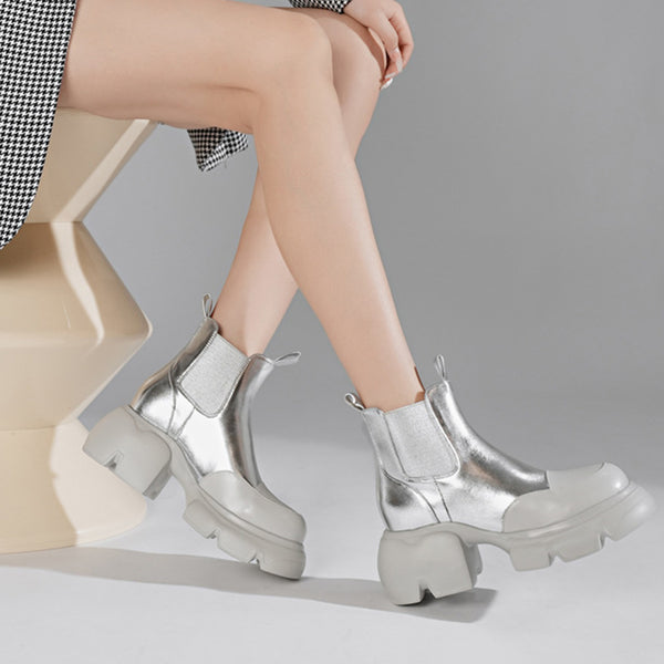 Women's Trendy Versatile Cowhide Comfortable Wear-Resistant High-Heeled Chelsea Boots