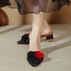 Women's Summer Fashion Lace Pattern Rose Design Low Heel Closed Toe Slippers