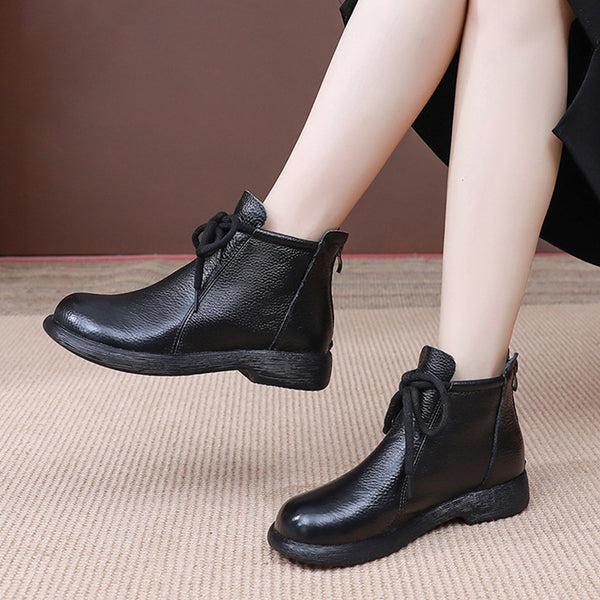 Women's Minimalist Cowhide Leather Mid-Heel Breathable Non-Slip Boots