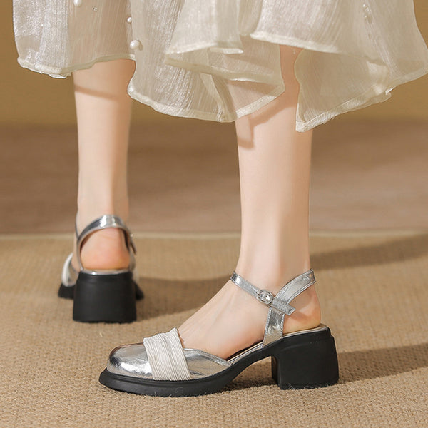 Women's Summer Sweet Style Mesh Mid-heel Round Toe Closed Toe Sandals