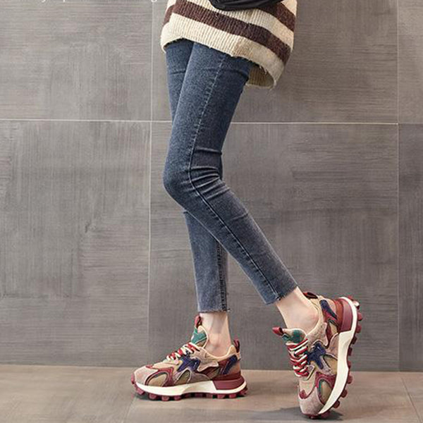 Women's Trendy Street Style All-match Striped Color Matching Sneakers