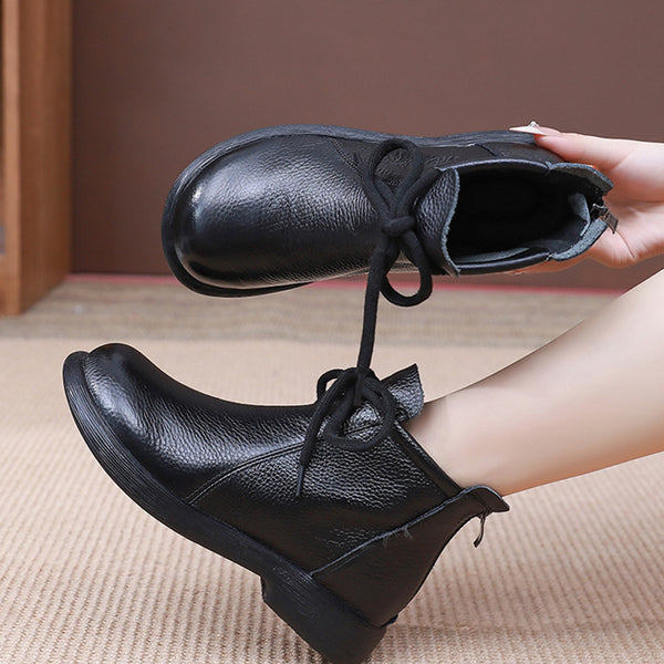 Women's Minimalist Cowhide Leather Mid-Heel Breathable Non-Slip Boots