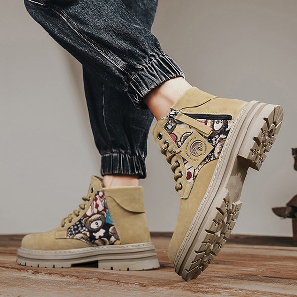 Men's Casual Leather Color Matching Low Boots