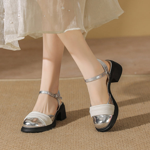 Women's Summer Sweet Style Mesh Mid-heel Round Toe Closed Toe Sandals