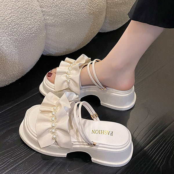 Women's Summer Casual Style Ruffled Round Toe Thick-soled Slippers