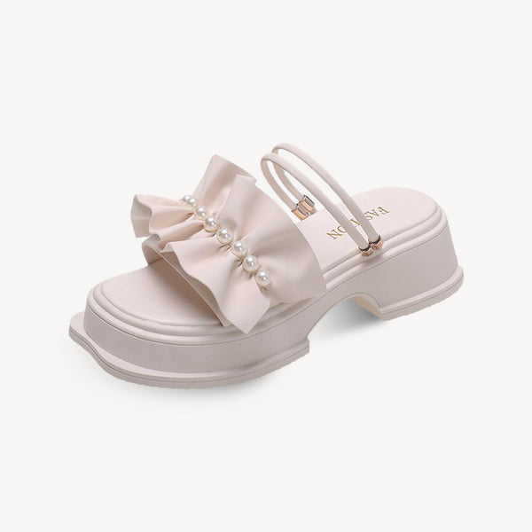 Women's Summer Casual Style Ruffled Round Toe Thick-soled Slippers