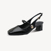Women's Summer Square Toe Breathable Single Strap Thick Heel Closed Toe Sandals