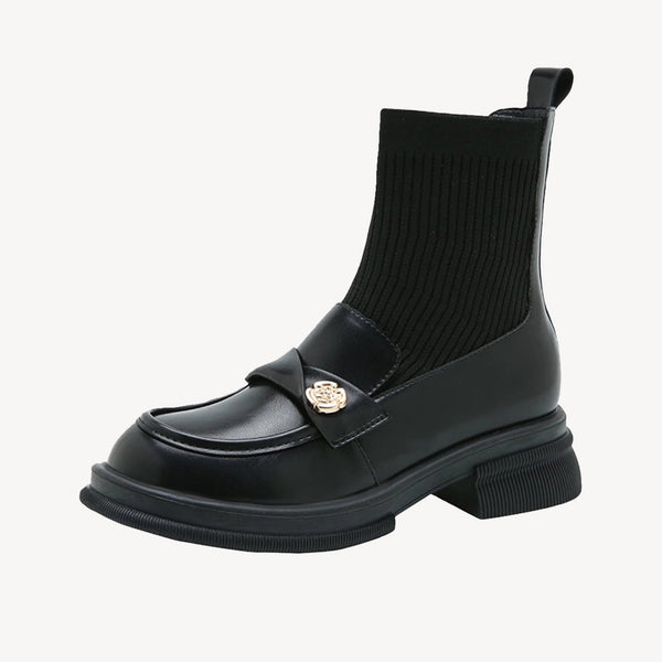 Women's Simple Versatile Fashion Fhick Heel Matte Black Sock Boots