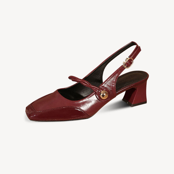 Women's Summer Square Toe Breathable Single Strap Thick Heel Closed Toe Sandals